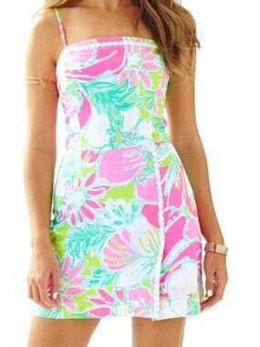 Lilly Pulitzer Jesse Skort Romper Flamingo Pink Hibiscus Size 12